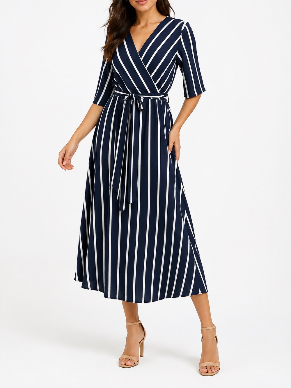 Torrid NWT Navy Blue & White Striped Wrap Maxi Dress 2X Plus Size